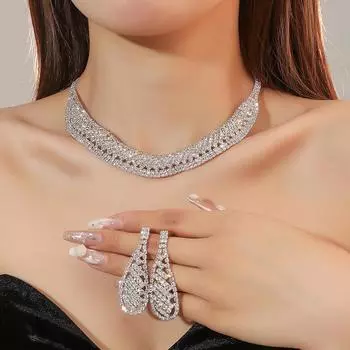 Европейские и американские роскошные полые бриллиантовые ожерелья и серьги, комплект цепочек для ключей, свадебные украшения Accessories Set