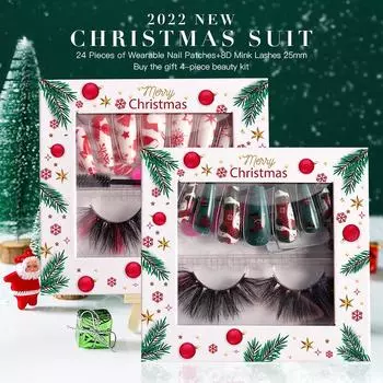 Европейские и американские рождественские 25 мм цветные норковые волосы, накладные ресницы, маникюрный набор, комбинированные ресницы set-37