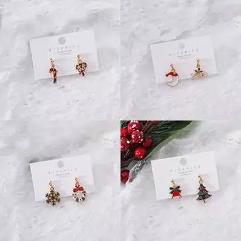 «Европейские и американские рождественские серьги»: Праздничная масляная капля из сплава с рисунками деревьев, снежинок, лосей и колокольчиков. null