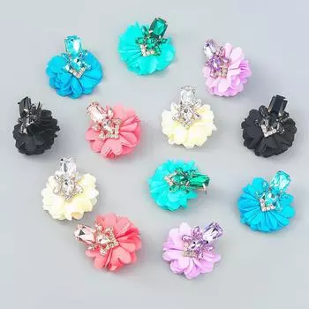 Европейские и американские серьги-цветочки из сплава с бриллиантами для женщин в ретро-стиле и элегантном стиле. зелёный