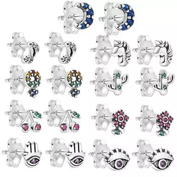 Европейские и американские серьги-гвоздики, маленькие и изысканные серьги-гвоздики в форме смайлика, вишни, луны, метеора, женские серьги-гвоздики