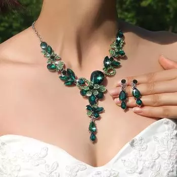 Европейские и американские серьги и ожерелье комплект из 2 предметов платье аксессуары женское ожерелье синий