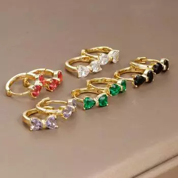 Европейские и американские серьги-кольца с блестящим цветным цирконием и бантом, женские серьги-кольца из нержавеющей стали, серьги для пирсинга хряща, вечерние ювелирные изделия