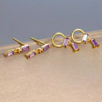 Европейские и американские серьги-подвески из нержавеющей стали с фиолетовым цирконием, простые геометрические двойные квадратные серьги с кисточками, модные ювелирные изделия