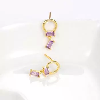 Европейские и американские серьги-подвески из нержавеющей стали с фиолетовым цирконием, простые геометрические двойные квадратные серьги с кисточками, модные ювелирные изделия