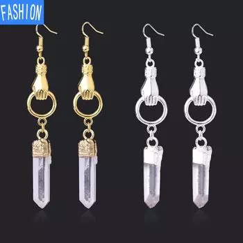 Европейские и американские серьги с натуральной хрустальной колонной, позолоченные белые серьги K Holy Hand, винтажные серьги золотой