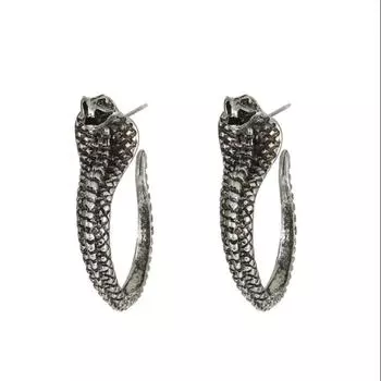 Европейские и американские серьги в виде змеи ветра женские серьги из металла в стиле панк с обмоткой кобры и преувеличенные серьги оптом. 1 серебряный