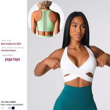 «Европейские и американские сексуальные топы для фитнеса и йоги с накладками на грудь — женские топы для спорта и танцев с открытой спиной»