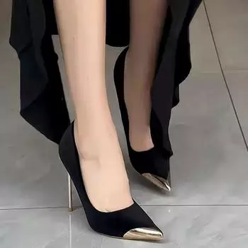 Европейские и американские сексуальные замшевые туфли на высоком каблуке-стилете 2025 года, новые металлические заостренные банкетные туфли, универсальные, не уставшие ноги, французские одинарные туфли 35