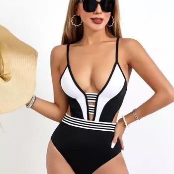 Европейские и американские сексуальные женские цельные сращенные нейлоновые купальники S белый/чёрный