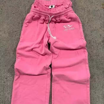 Европейские и американские спортивные штаны с вышивкой букв и двойным поясом M розовый