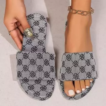 Европейские и американские тапочки больших размеров с плоской подошвой и вышивкой для женщин, для ношения на открытом воздухе, легкие пляжные повседневные тапочки 36 серый
