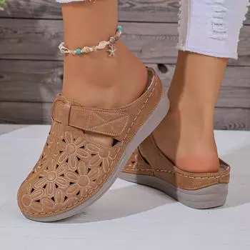 Европейские и американские тапочки большого размера, однотонные, лето 2024, новые, на липучке, модные, универсальные, женские, с круглой головкой-мешком, на толстой подошве 36 хаки