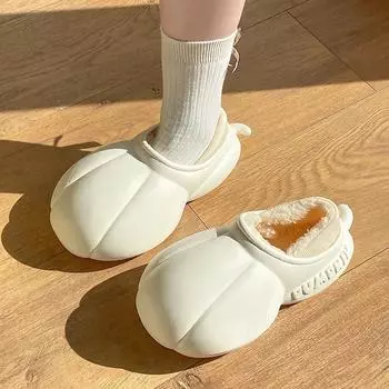 Европейские и американские тапочки из хлопка с водонепроницаемым каблуком и тыквой 2024 года, новые милые теплые и мягкие хлопковые туфли для наружного ношения 34-35 зелёный