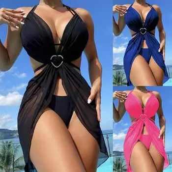 Европейские и американские тенденции моды новый стиль для отпуска бикини сексуальная юбка-тройка пляжный купальник для горячих источников S чёрный