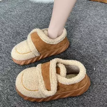 Европейские и американские теплые ботинки из хлеба и хлопка 2024 года, женские зимние плюшевые и низкие ботинки для снега с эффектом противоскольжения 36 хаки