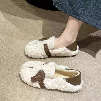 Европейские и американские теплые плюшевые туфли женские зимние 2024 года новый дизайн плюшевые туфли на плоской подошве из хлопка Zapatos De Mujer Trafza 35