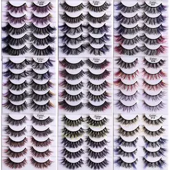 Европейские и американские трансграничные цветные накладные ресницы с имитацией норковых волос 5 пар натуральных послушных толстых привитых ресниц