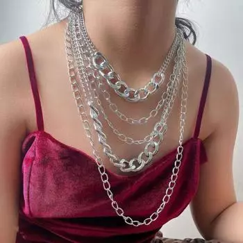 Европейские и американские трансграничные украшения, простое модное ожерелье для женщин в стиле панк-хип-хоп, многослойное ожерелье с преувеличенной цепочкой с кисточками.