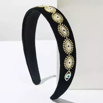 Европейские и американские тренды Новая ретро фланель с бриллиантами Цветная повязка на голову с глазом дьявола и аксессуары для волос