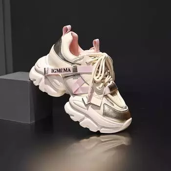 Европейские и американские туфли для папы с толстой подошвой, подходящие по цвету, для женщин 2024 года, осень-зима, новые, яркие, спортивные туфли Trafza 35