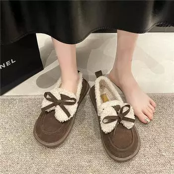 Европейские и американские туфли из хлопка на плоской подошве для женщин, зима 2024 года, новый дизайн, туфли из хлопка Sense с плюшевой подкладкой Lefu 35