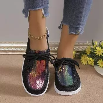 Европейские и американские туфли из парусины в тон цвета 20243 Новые повседневные туфли с круглым носком и плоским дном для женщин, вулканизированные туфли 36 чёрный