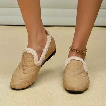 Европейские и американские туфли Lefu с неглубоким носком для женщин, осень и зима 2024 г., новые повседневные плюшевые женские туфли на плоской подошве 36