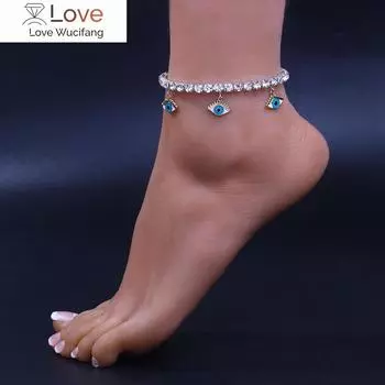 Европейские и американские украшения для ног с голубым глазом, кулон на щиколотку, браслет на щиколотку со стразами, женский браслет на щиколотку 24cm золотой