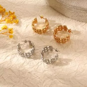 Европейские и американские универсальные серьги-гвоздики с витой цепочкой для поездок на работу, серьги-гвоздики из золота 18 карат, женские, для пожилых людей