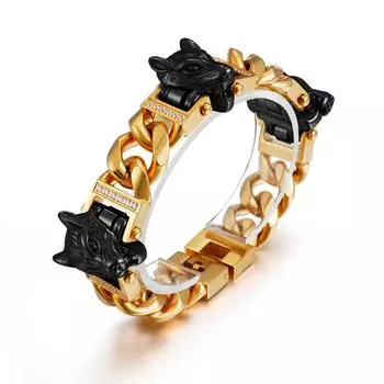 Европейские и американские ювелирные изделия, браслет из титановой стали с головой волка, браслет в стиле панк, велосипедный браслет с волком