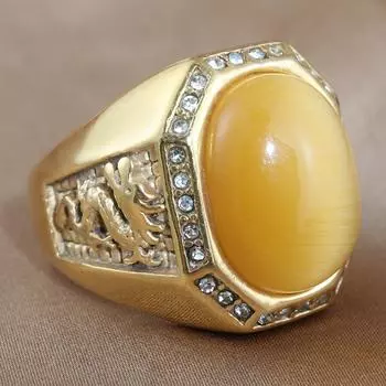 Европейские и американские ювелирные изделия из титановой стали, кольцо с изображением животного-дракона, ретро-модные мужские аксессуары, кольцо из нержавеющей стали с овальным камнем 27086 No. 7 золотой