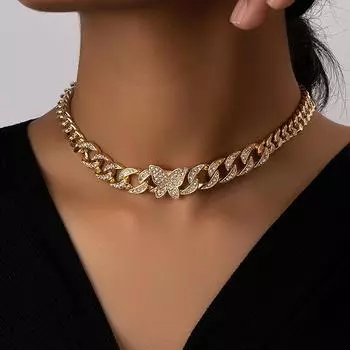Европейские и американские ювелирные изделия, персонализированная кубинская цепочка с бриллиантами, изысканное ожерелье с бабочками, женственное модное ожерелье