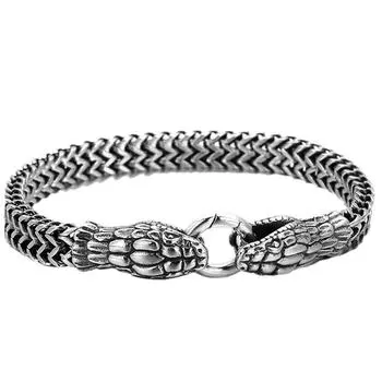Европейские и американские ювелирные изделия персонализированные плетеные ожерелья из титановой стали панк-тренд литые двухслойные ожерелья из нержавеющей стали в виде головы змеи 45cm