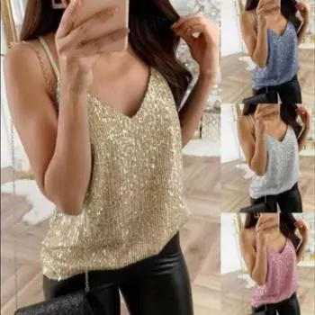 Европейские и американские весенние и летние новые топы с V-образным вырезом, бронзовые подтяжки, повседневный сексуальный жилет M белый