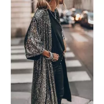 Европейские и американские весенние новинки, модная вечерняя куртка-кардиган с пайетками для женщин S