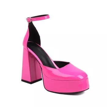 Европейские и американские весенние новые женские туфли с острым толстым каблуком и пряжкой, разноцветные женские туфли на высоком каблуке, яркая кожа, импортная торговля, большой размер 36 белый