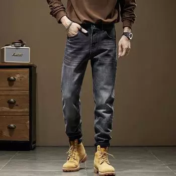 Европейские и американские высококачественные толстые джинсы мужские модные брендовые британские новые свободные прямые повседневные длинные брюки Haren черного цвета 28