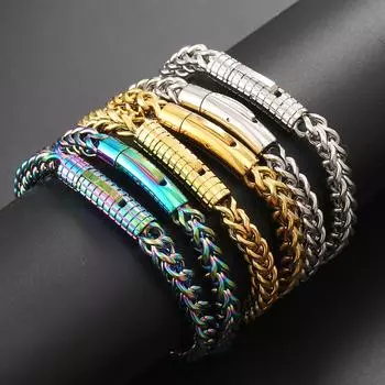 Европейские и американские защелки из нержавеющей стали с положительной и отрицательной цепочкой, хип-хоп украшения, модный мужской браслет из титановой стали 6 мм 18cm