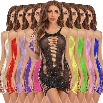 Европейские и американские женщины горячие бриллианты блестящее сексуальное нижнее белье сетчатая куртка бедра юбка One size