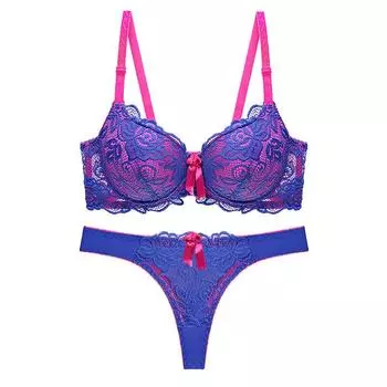 Европейские и американские женщины сексуальный комплект нижнего белья с цветными блоками комплект нижнего белья с тонкими чашечками кружева регулируемый бюстгальтер пуш-ап и стринги комплект 34/75B