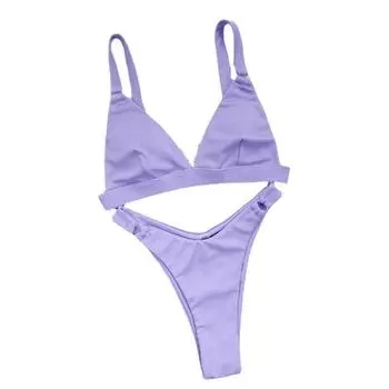 Европейские и американские женщины, сексуальный купальник из двух частей, летний пляжный купальник-бикини, мягкий топ, однотонный короткий купальник, комплект танкини с высоким вырезом, купальный костюм S