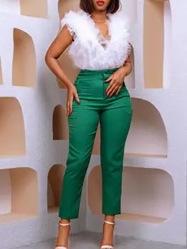 Европейские и американские женские брюки для поездок на работу на весну с высокой талией - однотонные, повседневные брюки Nine-Point