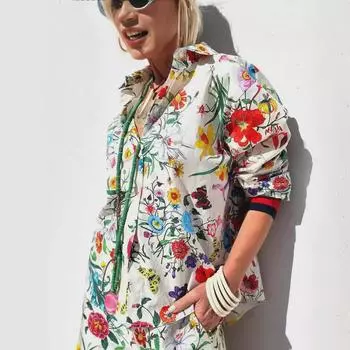 Европейские и американские женские модные костюмы с принтом - повседневные брюки и рубашки Small цветочный