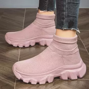 Европейские и американские женские одиночные туфли 2024 года, новые сетчатые дышащие толстые подошвы, легкие вулканизированные туфли, повседневные и удобные 35 бежевый