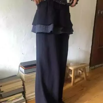 Европейские и американские женские осенне-зимние милые маленькие сетчатые пэчворк-юбки с листьями лотоса повседневные брюки с эластичной талией S темно-синий