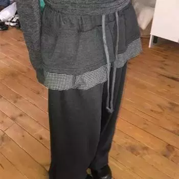 Европейские и американские женские осенне-зимние милые маленькие сетчатые пэчворк-юбки с листьями лотоса повседневные брюки с эластичной талией S темно-синий