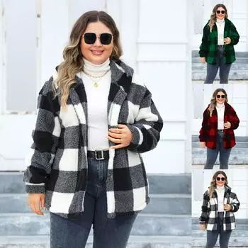 Европейские и американские женские пиджаки больших размеров с толстыми плюшевыми лацканами 1XL чёрный