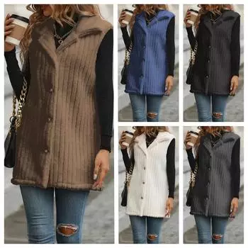 Европейские и американские женские шерстяные жилеты, куртка, трансграничная осенне-зимняя мода, верхняя одежда средней и длинной длины, жилет с воротником, куртка S белый