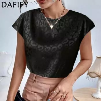 Европейские и американские женские топы, летние леопардовые жаккардовые рубашки, повседневные топы, рубашки с короткими рукавами